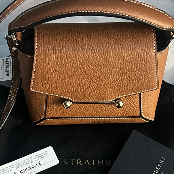 NWT STRATHBERRY Mosaic Nano Leather Top-Handle Bag Tan with Vanilla Stitch - Picture 2 of 15